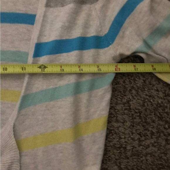 Charlotte button up ruffle cardigan grey with stripes green yellow blue - Picture 6 of 7